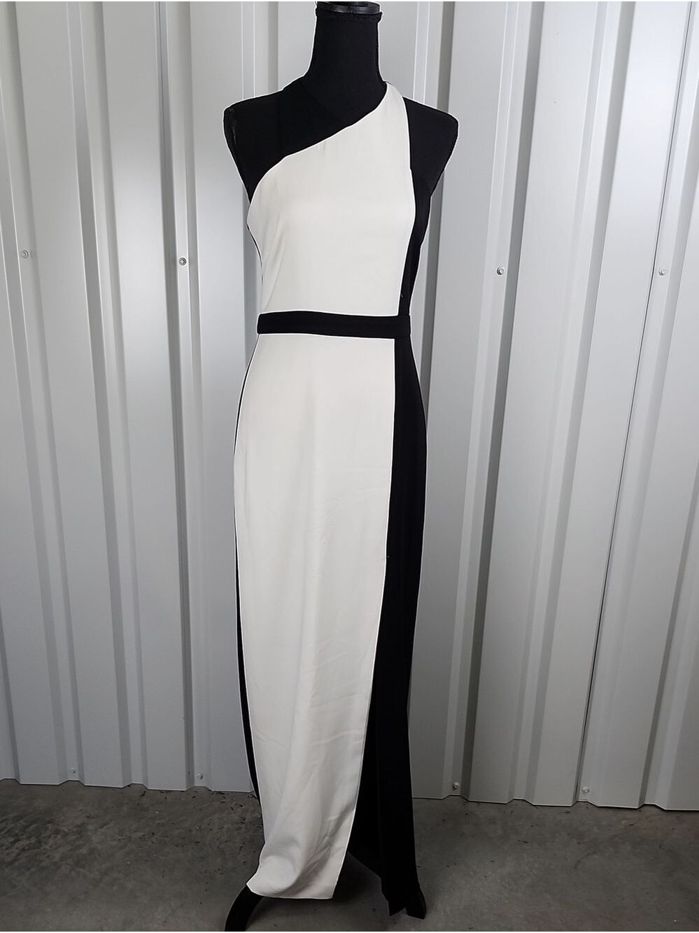 One-Shoulder Black & White Colorblock Maxi Dress